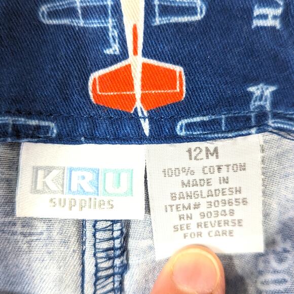 Vtg KRU Shortalls Baby Boys Sz 12m Blue Airplane Print Overalls Y2K - Picture 5 of 5
